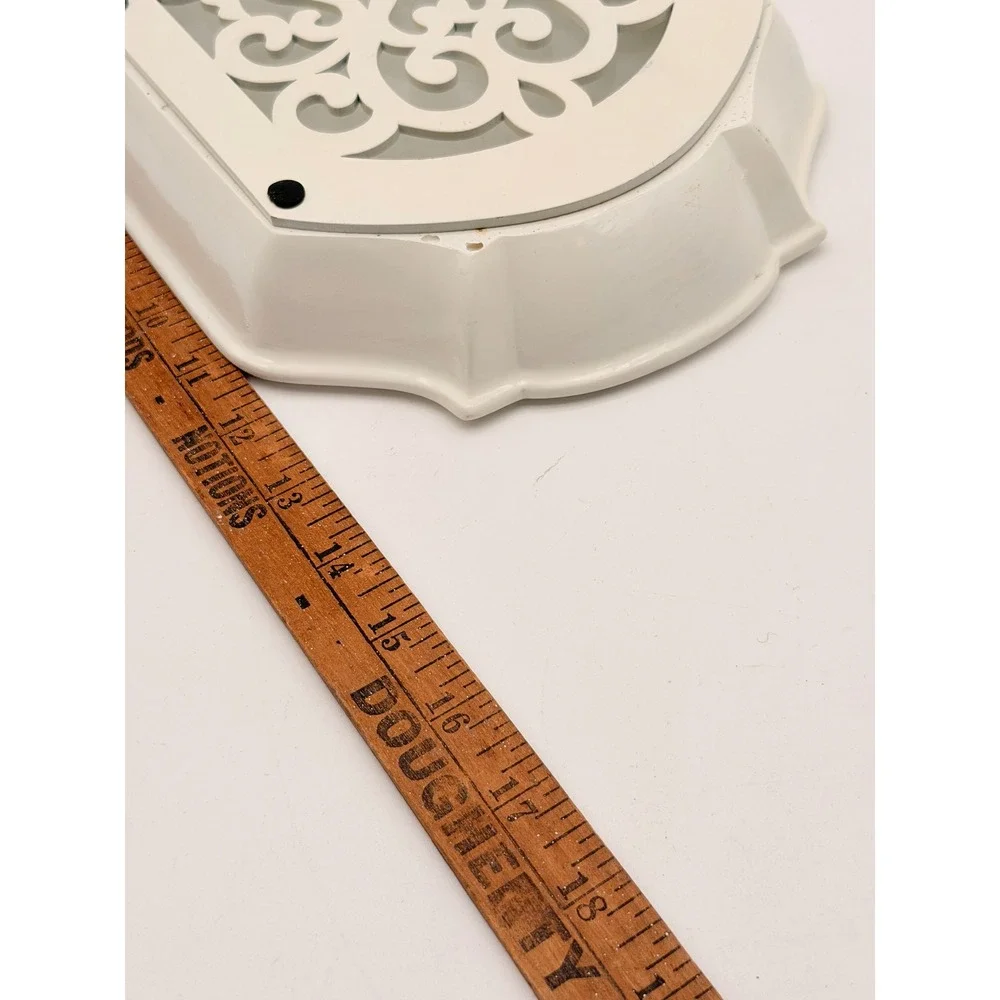Cream White Metal Scrollwork Mirror Vanity Tray Beaded Edge French Country 15in